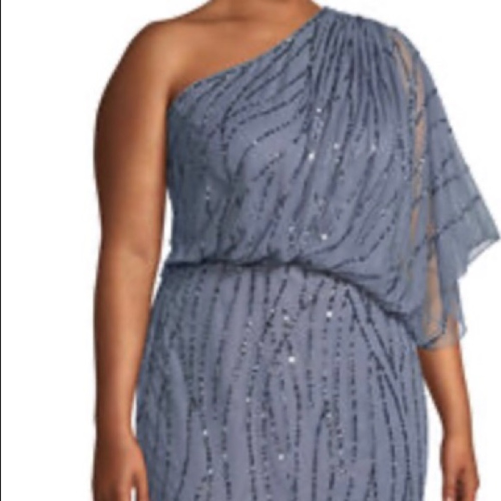 Adrianna Papell Draped one shoulder beaded gown